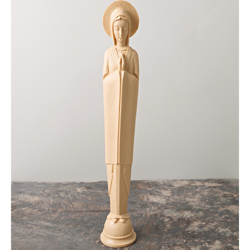 Vintage Virgin Mary Figurine Religious Statue Hard Plastic Cream Colored